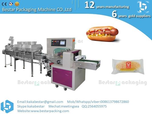 Comidas para snacks Perrito caliente salchicha de jamón Máquina automática de embalaje horizontal proveedor