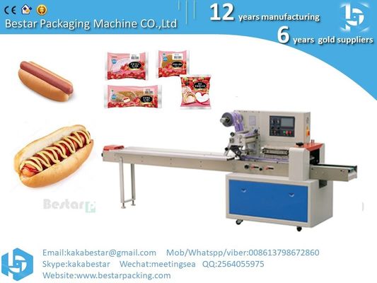 Comidas para snacks Perrito caliente salchicha de jamón Máquina automática de embalaje horizontal proveedor